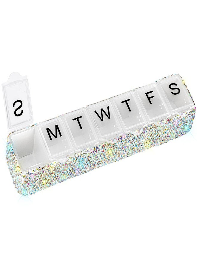 Soleebee Portable Weekly 7 Day Pill Organizer, Bling Crystal Pill Box Case, Travel Pill Planner, Pill Dispenser, Medicine Vitamin Container Organizer (AB) - Image 1